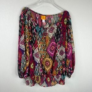 Ruby Rd. Women's Geometric Print‎ Balloon Sleeve Blouse Multicolor Size 18W